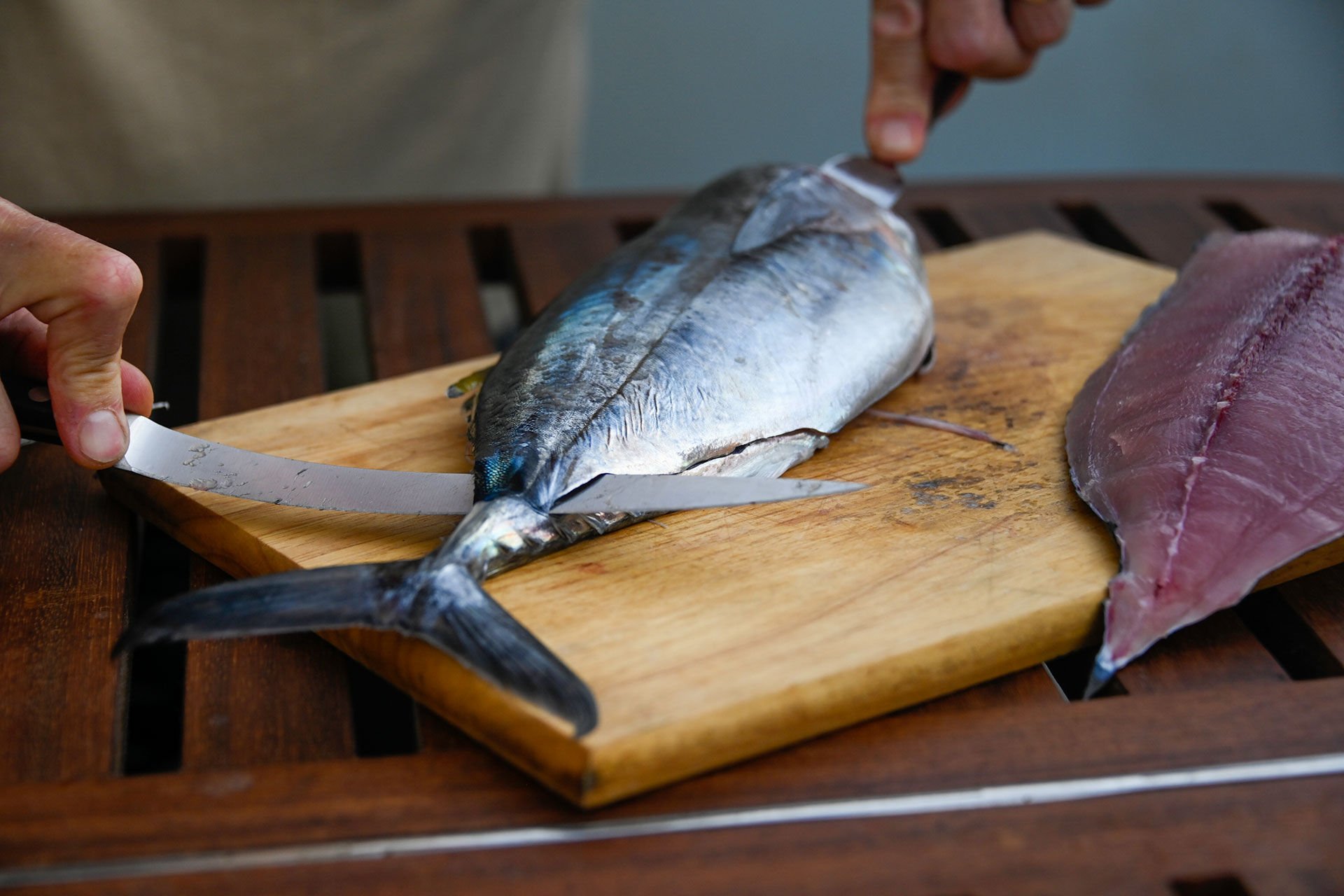  Diese Fische eignen sich hervorragend für rohen Konsum. Dazu werden die Filets herausgeschnitten.  