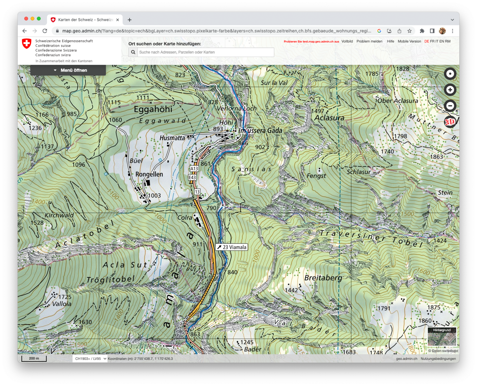  Die Schweizer Landeskarte (map.geo.admin.ch) bietet viele Informationen für die Planung.  